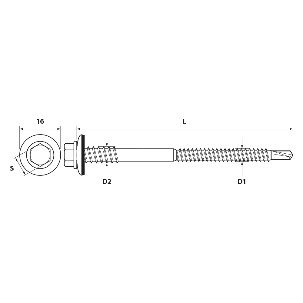 Tornillo panel sandwich punta broca nº3 + EPDM Ø16 - LUSAN